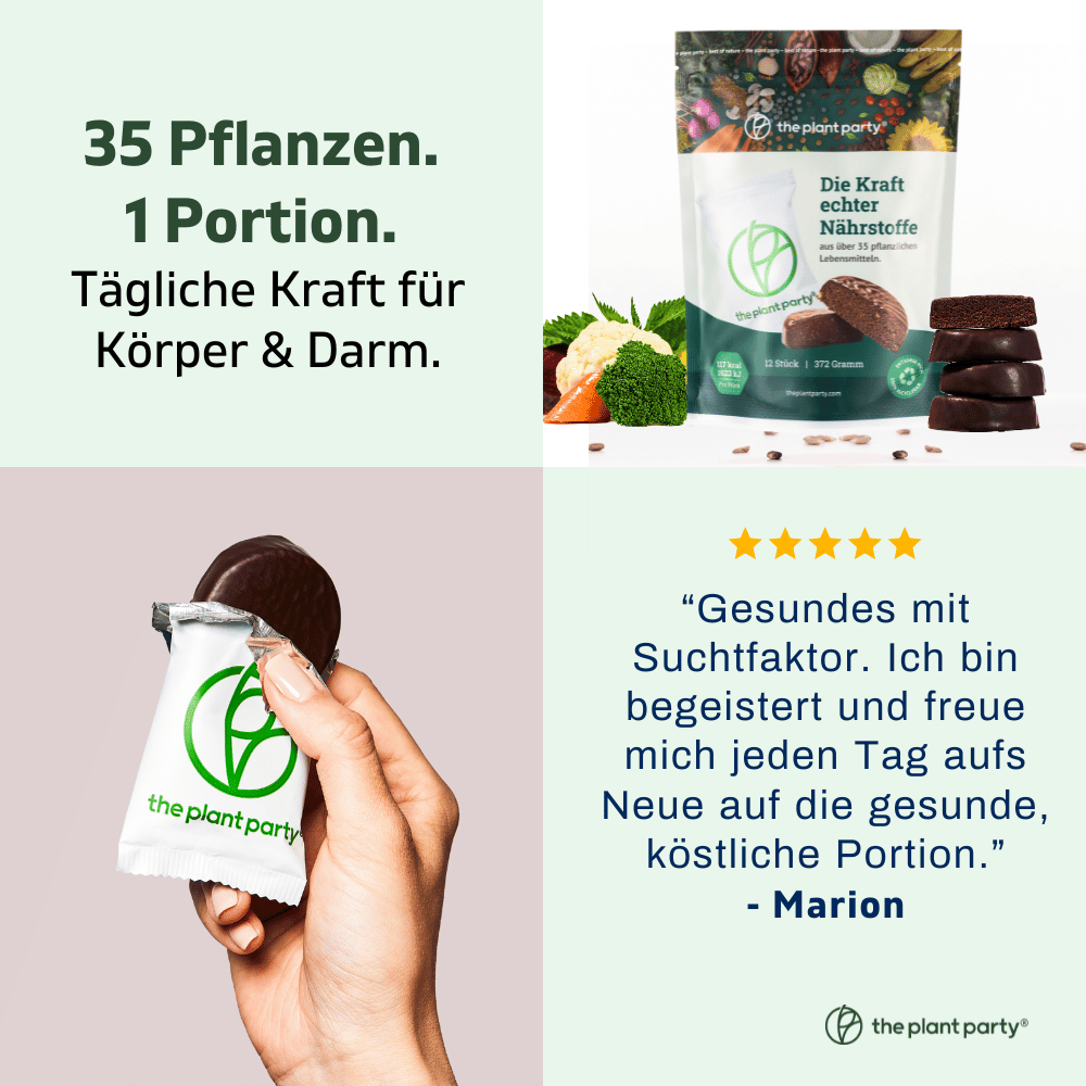 the plant party®: 35+ pflanzliche Lebensmittel in dunkler Schokolade - (24 Stück)
