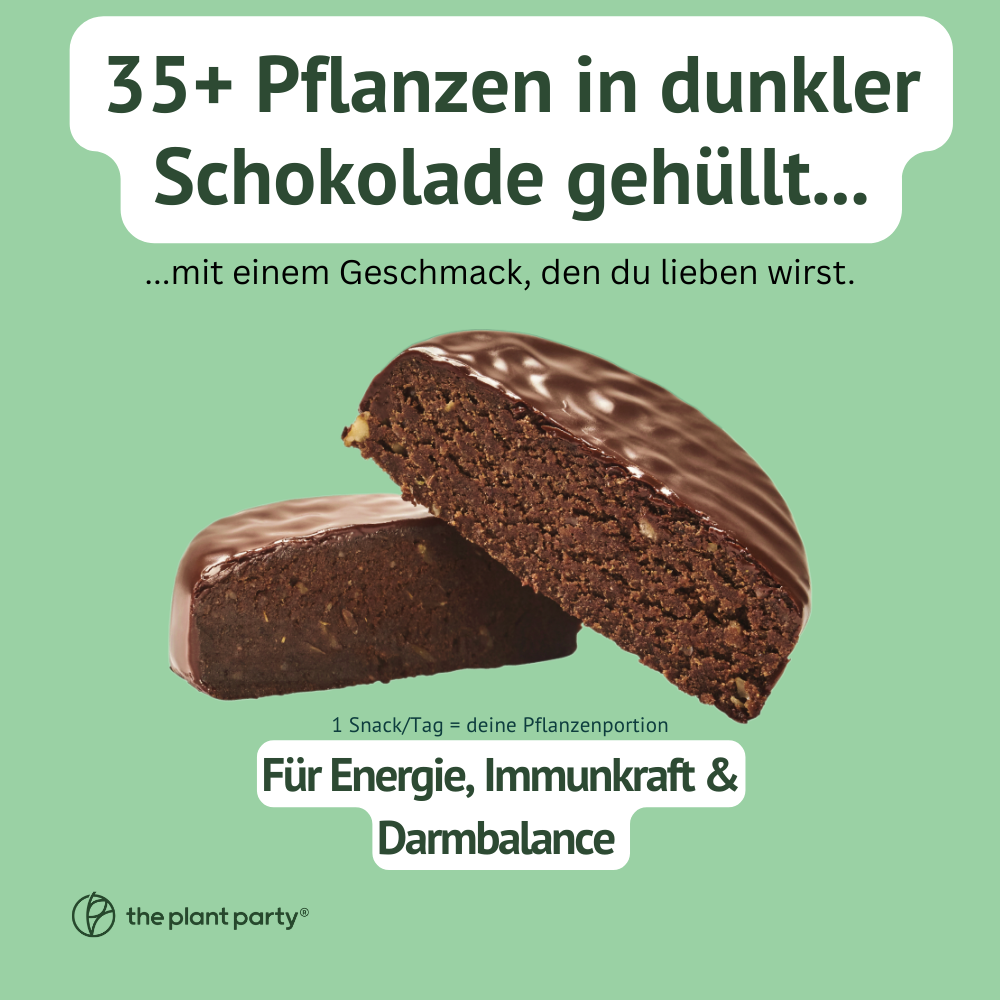 the plant party®: 35+ pflanzliche Lebensmittel in dunkler Schokolade - (12 Stück)