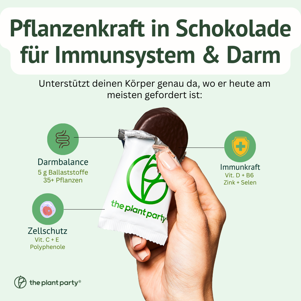 the plant party®: 35+ pflanzliche Lebensmittel in dunkler Schokolade - (12 Stück)