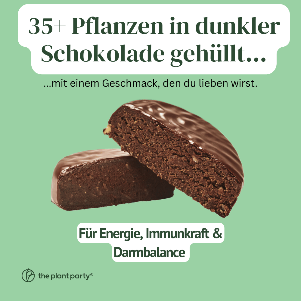 the plant party®: 35+ pflanzliche Lebensmittel in dunkler Schokolade - (12 Stück)