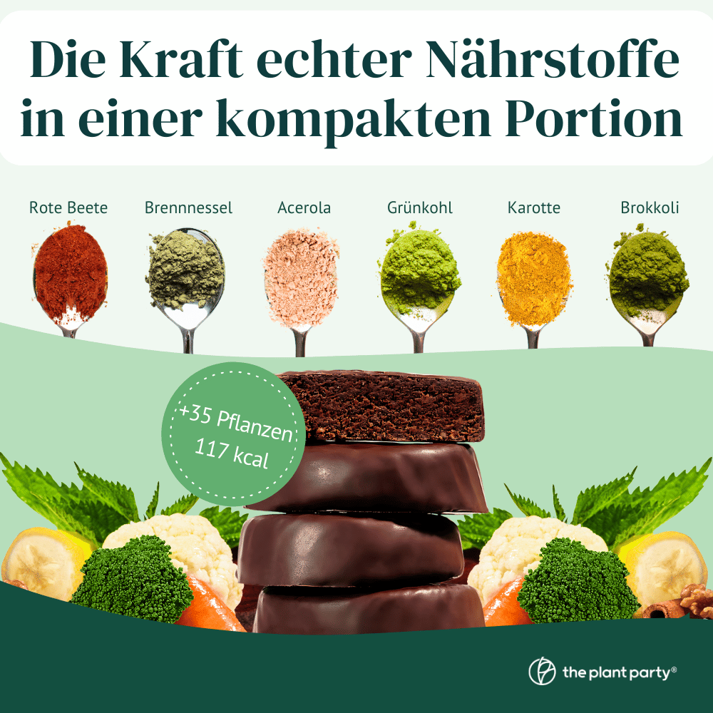 the plant party®: 35+ pflanzliche Lebensmittel in dunkler Schokolade - (12 Stück)