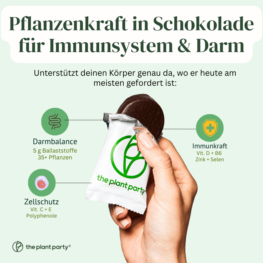 the plant party®: 35+ pflanzliche Lebensmittel in dunkler Schokolade - (12 Stück)