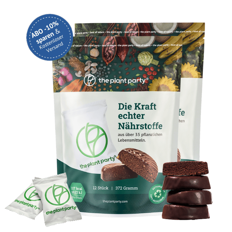 the plant party®: 35+ pflanzliche Lebensmittel in dunkler Schokolade - ABO (24 Stück)
